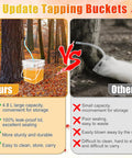 Ultimate Maple Syrup Tapping Kit with 4.8L bucket on tree, showcasing easy storage and leak-proof design versus inferior bucket.