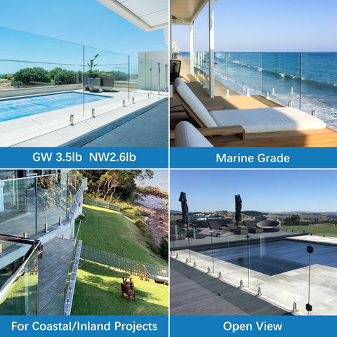 Heavy Duty 2205 Stainless Steel Glass Pool Fence Spigots 4 Pack Marine Grade Balustrade Railing Post Clamps for balcony and deck