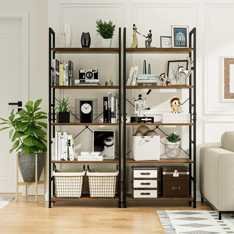 5 Tier Bookshelf Tall Bookcase Storage Organizer For Bedroom Living Room And Home Office Modern Durable Wood Shelving With Waterproof Panels Anti Scratch Finish Dope For Books Decor And Plants