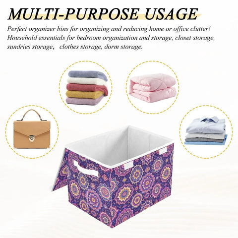 Totally Solid Collapsible Storage Bins With Lids And Heavy Duty Handles For Bedroom Closet Organization filled with clothes.