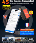 2026 Upgraded Bluetooth OBD2 Scanner And Code Reader For All System Scanning, shown with smartphone interface and vehicle compatibility details.