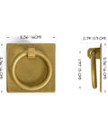 Front and side view of Ring Plate Pulls Set Of 2 In Solid Brass For Cabinets And Furniture 2.36 Inches Wide, 2.36 Inches High