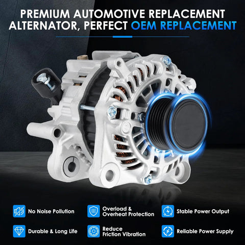 Premium Car Alternator Replacement For Honda Accord 2013 To 2017 2.4L L4 Engine With Automatic CVT Transmission High Quality Auto Electrical Part Compatible With 11999 14489N 31100 5A2 A02 RM 90273440 A005TL0581 showing front view