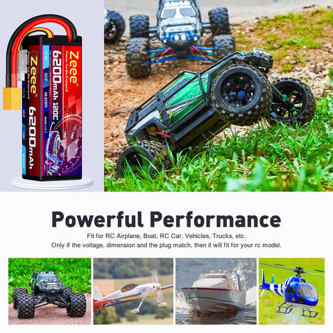 Beefed Up 3S 6200mAh 11.1V 120C LiPo Battery Hard Case With XT90 Connector for RC Cars in outdoor terrain