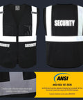Rock Solid High Visibility Security Vest Crafted For Day Shift Crews With Full Zipper Front Five Spacious Pockets And Bright Reflective Tape That Keeps You Clearly Visible Meets Ansi Safety Rules In Jet Black Xl, featuring ANSI reflective strips.