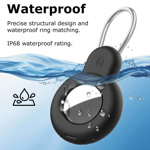Waterproof Tracker Holder 4 Pack With Steel Cable Lock, Shockproof Anti-Loss Keychain Case shown in black, in water display.