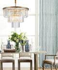 Interior view with 12 Light Gold Modern Crystal Chandelier Three Tier Pendant Lighting Fixture For Living Room Dining Room