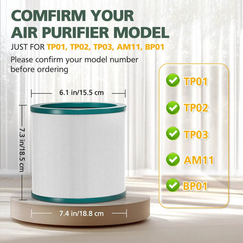 HEPA Replacement Filter For Tower Purifier Pure Cool Link TP01 TP02 TP03 AM11 BP01 Models 968126-03 2 Pack with dimensions