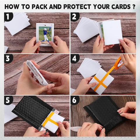 All In One Trading Card Shipping Protector Kit with 200 Precut Card Inserts, 100 Poly Bubble Mailers, 2 Tape Rolls, Padded Envelopes