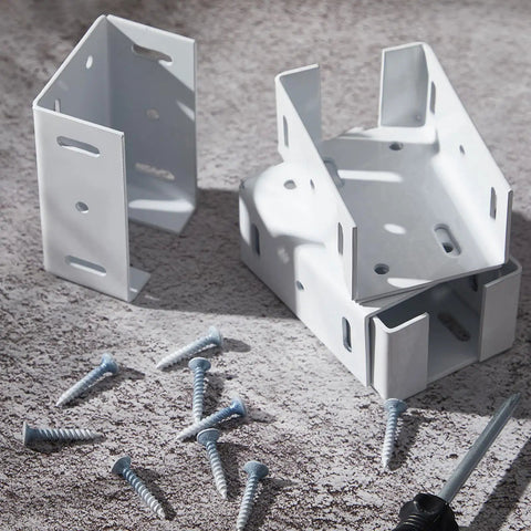Heavy Duty Aluminum Fence Bracket Kit With Screws For Vinyl Fencing Panels And Posts Post Connection Deck Railing Bracket Set Fits Two And Three Quarter Inch Rails 16 Pack With 160 Screws