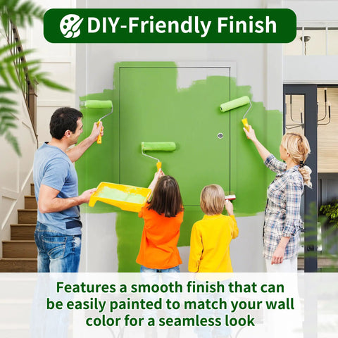 DIY-friendly painting of No Fuss 22X30 Drywall Access Panel With Heavy Duty Lock on green wall.