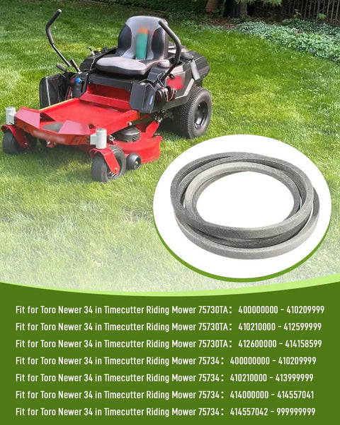 V Belt Replacement For Timecutter 34In Riding Mowers 75730TA 75734 77301 with heavy-duty flex shown on lawn mower