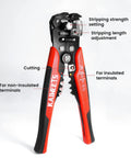 Self Adjusting Wire Stripper 3 In 1 Heavy Duty Automatic Wire Stripping Tool For 10 24 AWG Cables Easy Electrical Wire Cutter And Crimping Tool Ideal For Home DIY And Pro Projects With Ergonomic Grip showing settings and features.
