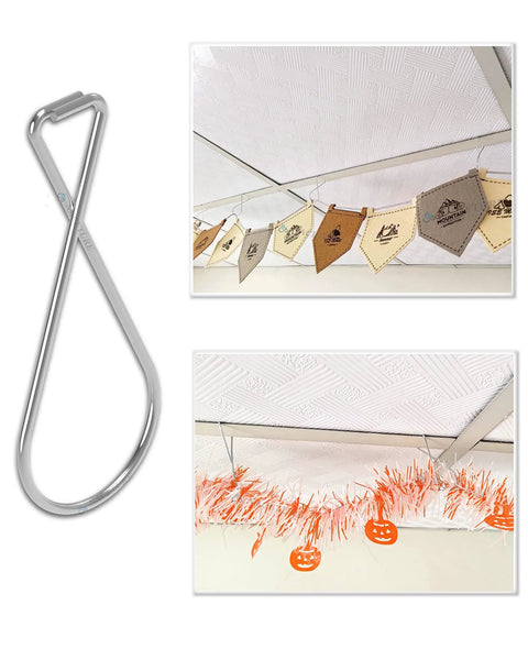 Ceiling Hook Clips 20 Pack For Drop Ceiling Grids Heavy Duty Rustproof Wire Spring Hooks for hanging decor and lights.