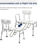 Tub Transfer Bench With U Shaped Cutout Guard Keeps Shower Curtain Inside Tub No Spill Design Adjustable Height Reversible Layout 400 Lb Capacity Safe Bathing Aid For Easy Entry And Exit White, reversible design for left or right entry
