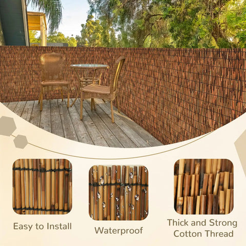 Brown 6 Ft Reed Fencing Roll 16.4 Ft Long Outdoor Privacy Screen for balcony patio garden wind block and sunshade use.