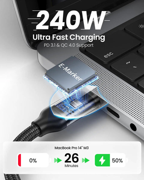 Lightning Fast USB4 Thunderbolt 4 Cable 2.6Ft USB C Data Cable 40Gbps 240W Power Delivery Plug And Play No Driver Needed High Speed Transfer For Laptops And Docks connected to MacBook Pro