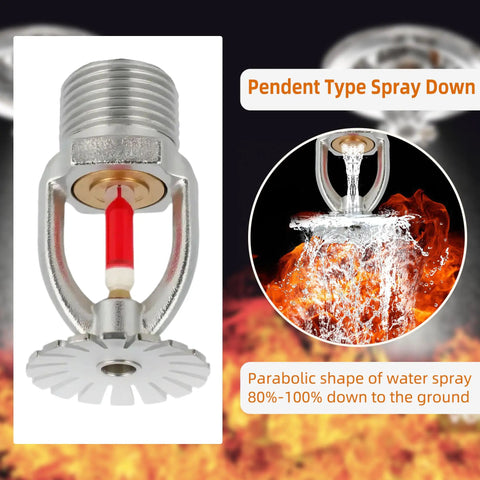 Zero Drama Heavy Duty Brass Pendent Fire Sprinkler Heads Fast Action Water Spray 155 Degree Thermal Bulb with red glass