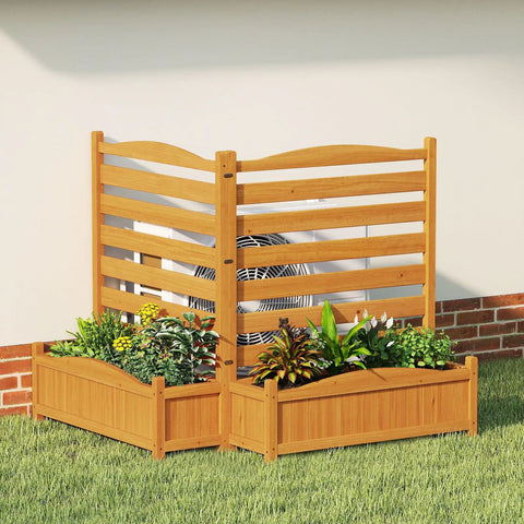 Two Panel Outdoor Privacy Fence With Planter Box For AC Unit No Dig Kit Wood Privacy Screen Enclosure for patio, 34 W x 40 H