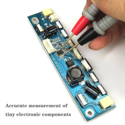 Ultra Sharp Multimeter Probe Leads Kit With Gold Plated Test Probes measuring electronic circuit board.