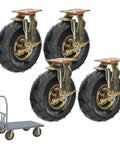 Heavy Duty Pneumatic Rubber Caster Wheels Real Deal Silent Glide Swivel Brake Set Of Four With Mounting Hardware on roller cart