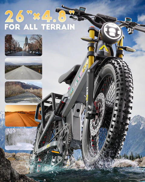Badass 6000W Dual Motor Fat Tire Electric Bike For Adults Packed With An 80Ah Battery Delivering A Legit 300 Mile Range for all terrain.