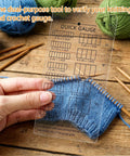 Quick Gauge Ruler For Knitting And Crochet No Sweat Stitch Measurement Tool With Clear Grid Layout on blue yarn.