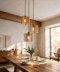 milaruoro Farmhouse Pendant Light Fixture, 3 Light Black Wood Pendant Lighting, 17.7" Wooden Chandelier over wooden dining table
