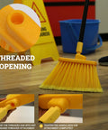 Heavy Duty Replacement Angle Broom Head With Flagged Stiff Bristles Sweep Up Grime And Dust Slick In Tight Corners And Crevices 13 Inch Wide cleaning with threaded opening.