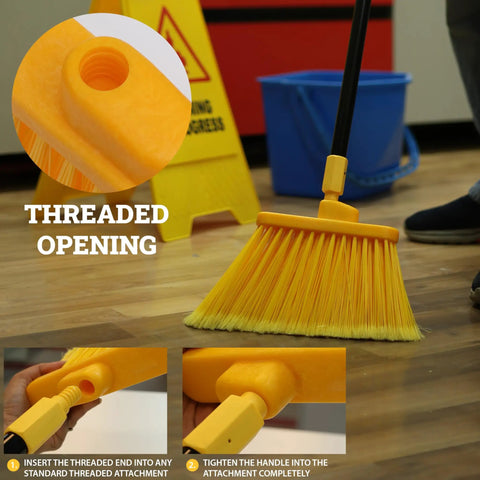 Heavy Duty Replacement Angle Broom Head With Flagged Stiff Bristles Sweep Up Grime And Dust Slick In Tight Corners And Crevices 13 Inch Wide cleaning with threaded opening.