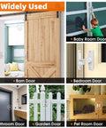 Barn Door Latch 90 And 180 Degree Sliding Latch for Bathrooms Bedrooms Garages Fences Cabinets showcased in various uses.