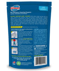 Back view of Foaming Garbage Disposer Cleaner Twenty Pack With Lemon Scent package showing usage instructions and safety details.