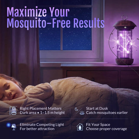Indoor Outdoor Bug Zapper USB Powered Plug-In Mosquito Killer 4200V Electric Grid near a sleeping child at night