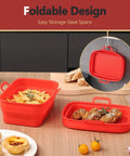 Collapsible 2 Pack Silicone Liners For 8Qt And 10Qt Ninja Foodi Dual Air Fryer shown with food, showcasing foldable design.