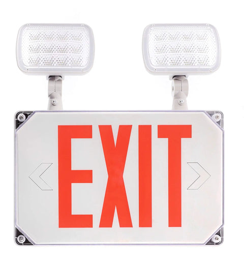 Outdoor Wet Location Red LED Exit Sign With Battery Backup Emergency Light, rugged weatherproof double-sided LED exit sign, 120V