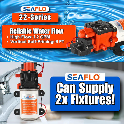22 Series 12V On Demand Water Pump With 1.3 GPM Flow And 100 PSI Shutoff Diaphragm Pump For Marine RV Agriculture And Off Grid Use Durable EPDM And Santoprene Components Prime Up To Six Feet
