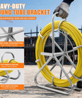 Fiberglass Fish Tape 656 Feet One Quarter Inch Duct Rodder Wire Puller Non Conductive Cable Running Rod With Pro Grade Heavy Duty Steel Reel Stand Minimum Thirteen Inch Bending Radius For Wall And Electrical Conduit Fishing Tool with steel reel stand