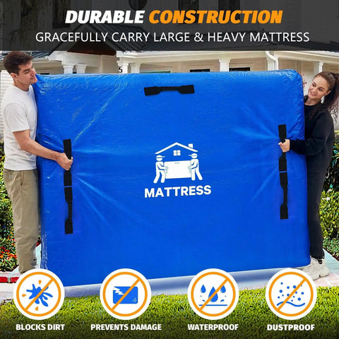 Mattress Bags For Moving And Storage Water Resistant Protector Cover For Queen Size Beds being carried by two people