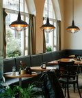 Farmhouse Industrial Pendant Light 2-Pack, 10.2-Inch Black Pendant Lights for Kitchen Island in a dining room setting