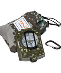 Rugged Survival Compass and Fire Starter Kit with Lensatic Sight, waterproof, shakeproof, digital camo pattern, pouch included