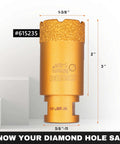 KSEIBI 615235 diamond hole saw, 1-3/8 in dia, gold vacuum-brazed, 2 in drilling depth, 5/8-11 thread for angle grinder