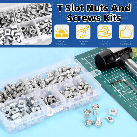 Kickass M5 T Slot Nuts And Button Head Socket Cap Screws Kit For 2020 Aluminum Extrusion with metal fasteners in storage box.
