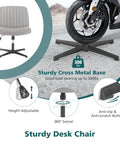 Armless Swivel Office Chair With Wide Padded Seat, Height Adjustable From 15.94 To 19.69 Inches, criss cross leg metal base