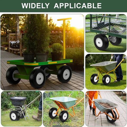 2 Pack 16 Inch Rubber Solid Heavy Duty Flat Free Tires And Wheels For Wheelbarrows Wagons Hand Trucks Trolleys And Garden Carts With 4.80/4.00-8 Size And 3/4 Inch Axle Bore Airless Design Load Rated Up To 300 Lb Per Wheel in various garden applications