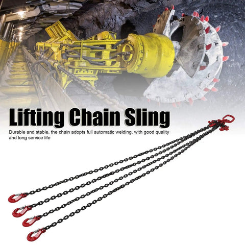 Four Way Chain Slings With Four Legs And Sling Hooks Lifting Chain Adjustable 6mm 2 Meter 1 Ton Capacity For Mines Ports Buildings And Steel Plants Industrial Grade displayed over mining machinery background