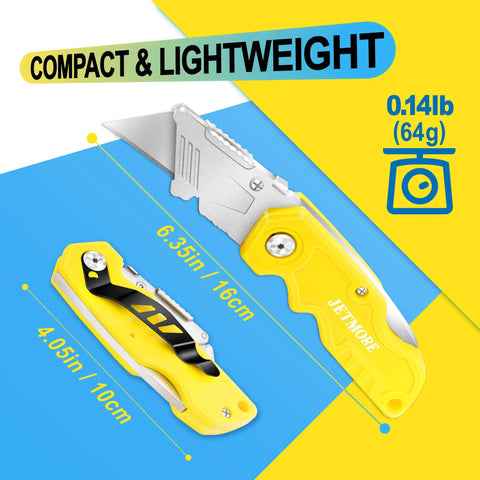 20 Pack Folding Box Cutter Knife Set With 20 Extra Blades Color Coded Handles For Quick Task Tracking And Safer Faster Cutting For DIY Projects And Professional Use, yellow folding knife, 16cm