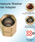 Heavy Duty Brass Garden Hose Adapter Female To Female Three Quarter Inch Dual Swivel Connectors Pressure Washer To Hose Fittings Two Pack With Extra Washers And Filter Leak Proof Quick Fit