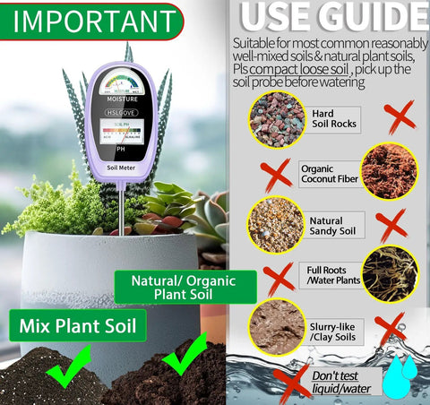 2 In 1 Soil Moisture And PH Meter Tester For Plants And Lawn Garden And Farm Indoor Outdoor Use Dual Screen Soil Tester With Accurate Readouts Say Goodbye To Guesswork Watering Grape Purple in pot, battery-free probe