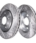 Beefed Up Front Brake Kit With 12.64 Inch Drilled Slotted Rotors And Ceramic Pads For Chevy Impala Malibu Equinox GMC Terrain Buick LaCrosse Regal Allure Saab 9 5 Replacement showing two metal rotors.