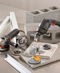 Rotating Small Bench Vise With Swivel Base Heavy Duty Clamp for Woodworking and Welding Table Use with power tools on concrete blocks